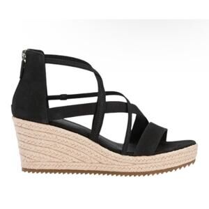 Eileen Fisher Wanda Tumbled Nubuck Espadrille Wedge Sandal Black Size 7